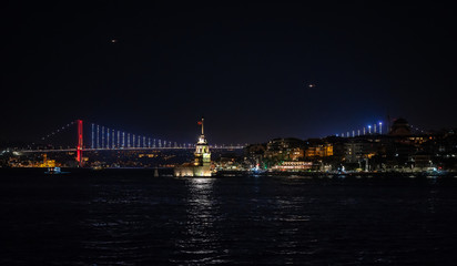 Fototapeta na wymiar View of an Istanbul, Bridge from Europe to Asia and Maiden tower