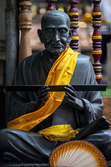 Sculpture of the old Buddhist monk.