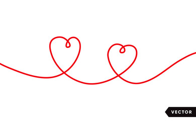 Continuous one line drawing of red heart isolated on white background. Vector illustration