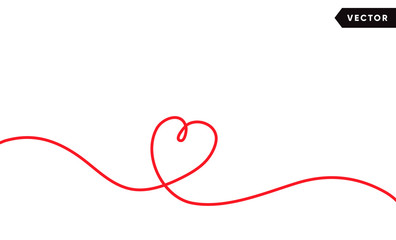 Continuous one line drawing of red heart isolated on white background. Vector illustration