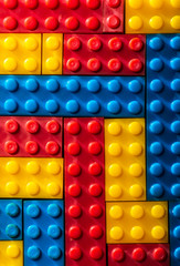 Plastic geometric cubes. Construction toy solid background from designer constructor. Circle geometric shapes.