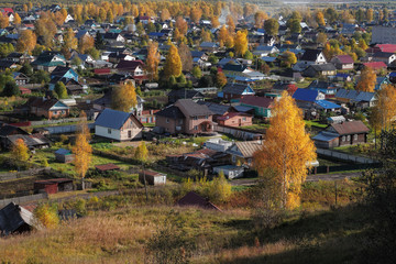 view of the village on a sunny day in autumn