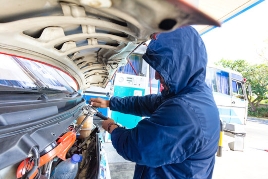 Man refuel NGV gas to engine at CNG or NGV station.Alternative fuel concept.