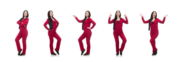 Woman doing exercises on white