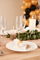 Beautiful table setting prepared for festive dinner