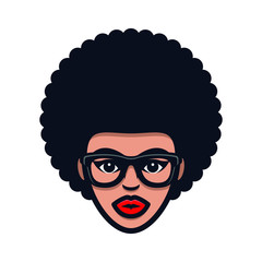 Funky woman in glasses with Afro hair. Curly girl head