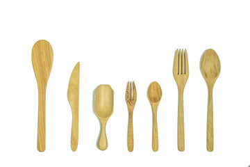 wooden spoon and fork isolated