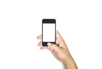 Mobile phone with blank screen isolated on white background.