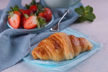 Breakfast with fresh croissants.