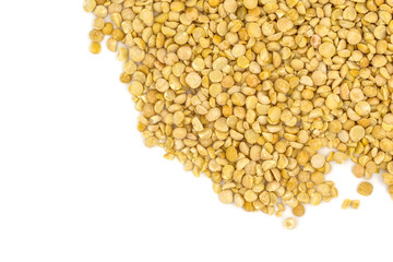 Yellow split peas isolated on white background