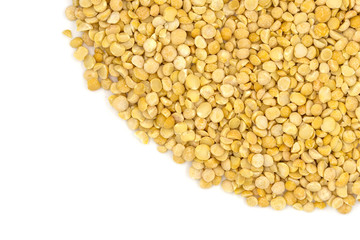 Yellow split peas isolated on white background