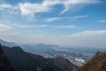Fototapeta na wymiar aerial view of the mountains in lianyungang jiangsu china