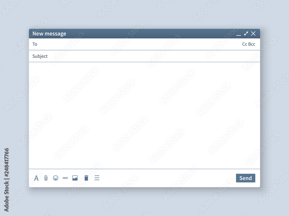 Poster Blank email screen. Mail message interface blank mockup internet window computer, box page web software browser
