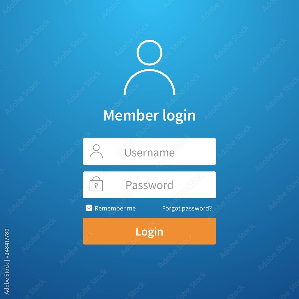 Poster login form. website ui account screen page register user interface profile entry submit network vect