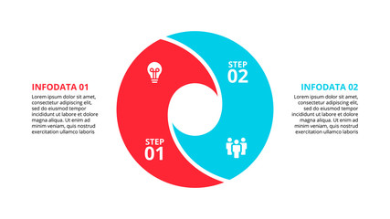 Circle element for infographic with 2 options, parts or steps. Template for cycle diagram, graph and round chart