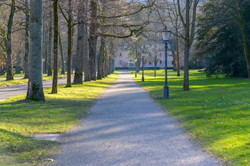 Fototapeta na wymiar Receding view of an empty path in a park