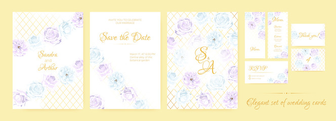 Vintage Wedding Invite Watercolor Set.