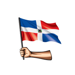 Dominicana flag and hand on white background. Vector illustration