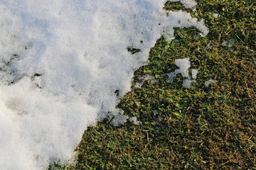 Snow begins to melt at the end of the winter, oblique image
