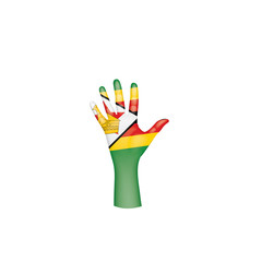 Zimbabwe flag and hand on white background. Vector illustration