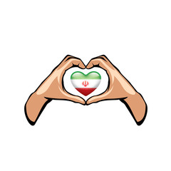 Iran flag and hand on white background. Vector illustration