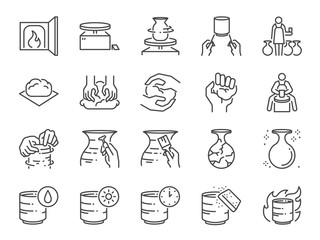 Pottery line icon set. Included icons as clay, terra-cotta, ceramics, porcelain , sculpture and more. - obrazy, fototapety, plakaty