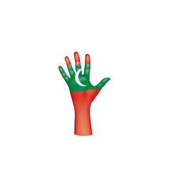 Maldives flag and hand on white background. Vector illustration