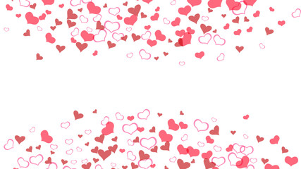 Spring background. Red hearts of confetti are flying. A sample of wallpaper design, textiles, packaging, printing, holiday invitation for Valentine's Day. Red on White background Vector.