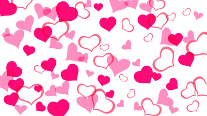 Red on White background Vector. Red hearts of confetti crumbled. The idea of wallpaper design, textiles, packaging, printing, holiday invitation for birthday. Romantic background.