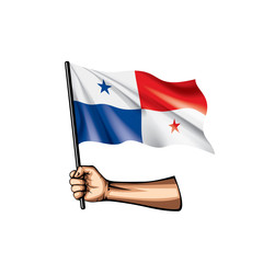 Panama flag and hand on white background. Vector illustration