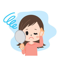 Young woman with hair loss mirror Upper body