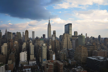 Aerial and panorama view of skyscrapers of  New York City, Manhattan.  Top view of night midtown of Manhattan.