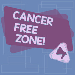 Text sign showing Cancer Free Zone. Conceptual photo club for educating showing about means of cancer prevention Megaphone Inside Triangle and Blank Color Rectangle for Announcement