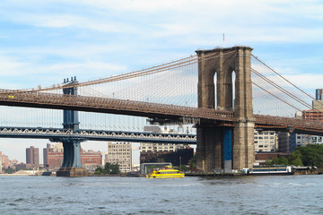 View on New York City and Brooklyn Bridge from Hudson river.