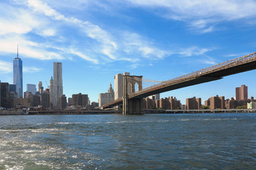 Fototapeta na wymiar View on New York City and Brooklyn Bridge from Hudson river.
