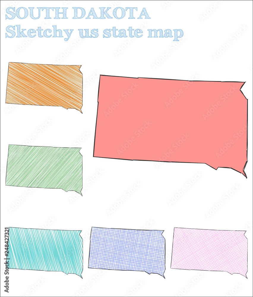 Wall mural South Dakota sketchy us state. Memorable hand drawn us state. Rare childish style South Dakota vector illustration.