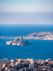 Fototapeta na wymiar The Chateau d'If is a fortress in the island of the island in the Frioul archipelago situated in the Mediterranean Sea about 1.5 kilometres offshore in the Bay of Marseille in southeastern France.