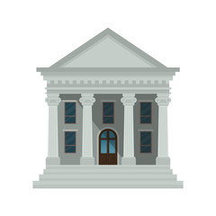 Obraz premium Bank building icon isolated on white background. Front view of court house, bank, university or government institution. Vector illustration. Flat design style. Eps 10.