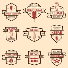 Set of vintage doner kebab labels. Design element for logo, label, emblem, sign, badge.