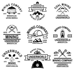 Set of coal mining company emblem templates. Design element for logo, label, emblem, sign, badge.