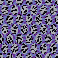 EASTER INSPIRED VECTOR SEAMLESS REPEAT PATTERN. ILLUSTRATION OF LEOPARD PRINTED CIRCLES IN NEON PINK, PURPLE, BLACK AND GREY COLOURS
