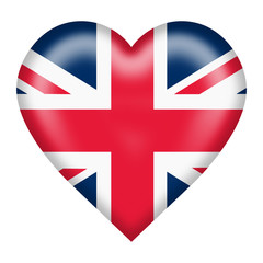 Union flag heart button isolated on white with clipping path