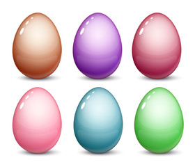 Easter eggs are a set of 6 different colors with highlights and reflections. Layout for the application pattern. Vectonic illustration.