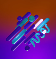 Abstract Memphis style shapes, capsules and spiral, 3d render / rendering.