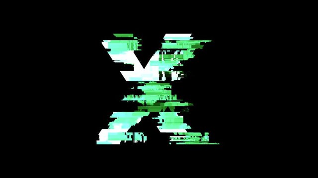 Letter X distorted glitch foturistic digital look - 4K animation alphabet letters set
