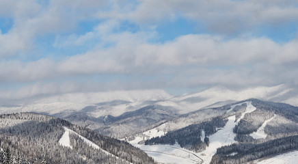 bukovel panoramic mountains in winter