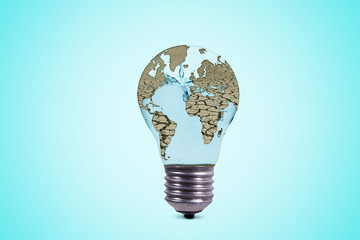 Dry world map shaped a light bulb