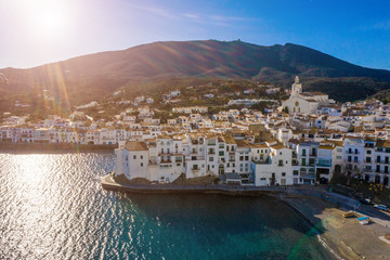 Cadaques Spain. Beautiful backlight. Sunset light. Aerial view drone photo. Must visited travel...