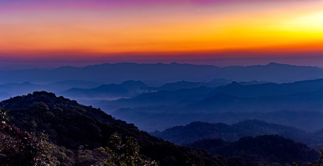 Fototapeta na wymiar colorful of sky in the evening or morning at famous mountain in Thailand