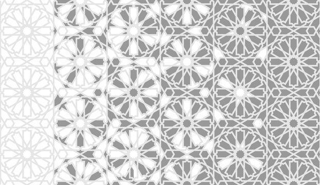 Tile repeating vector border. Geometric halftone pattern with color arabesque disintegration - Vector 